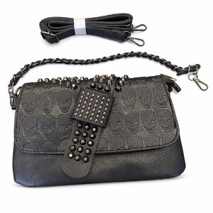Black Studded Skull Embossed Women's Bag